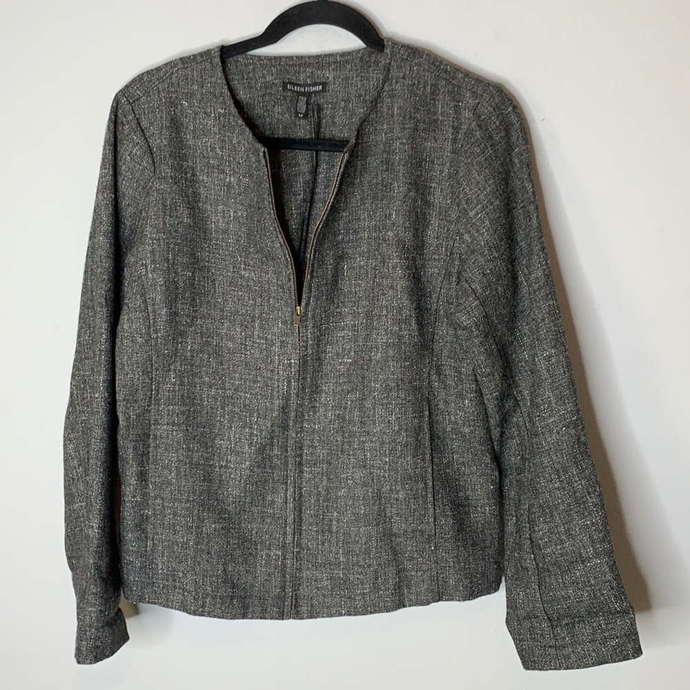 Eileen Fisher round neck gray hemp wool jacket S